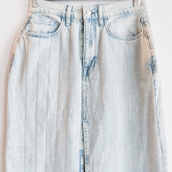 Triarchy Light Wash Rhinestone Stripe Maxi Skirt 25 - Picture 7 of 9